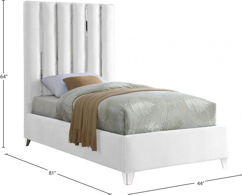 Enzo Velvet Twin Bed White - Gate FurnitureTwin Bed