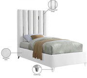Enzo Velvet Twin Bed White - Gate FurnitureTwin Bed