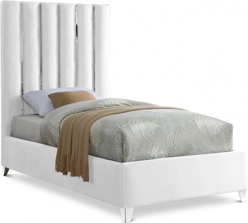 Enzo Velvet Twin Bed White - Gate FurnitureTwin Bed