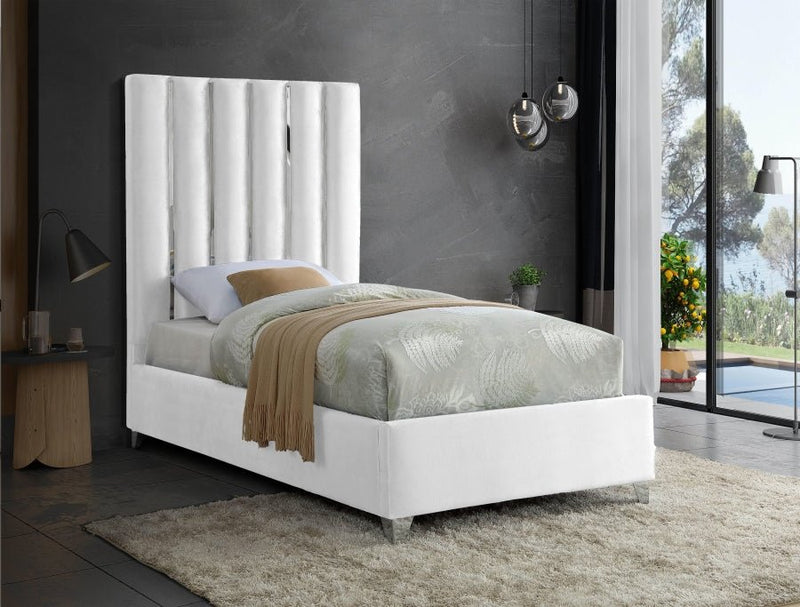 Enzo Velvet Twin Bed White - Gate FurnitureTwin Bed