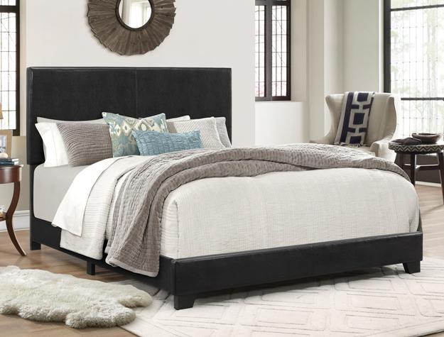 Erin Black Faux Leather Queen Bed - Gate FurnitureQueen Bed