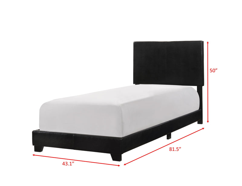 Erin Black Faux Leather Twin Bed - Gate FurnitureTwin Bed
