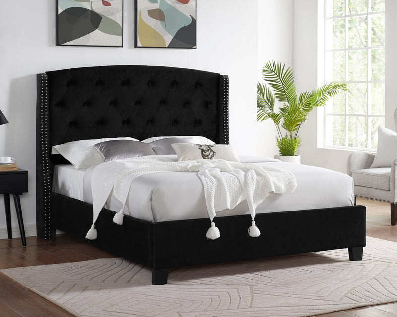 Eva Black Velvet Queen Upholstered Bed - Gate FurnitureQueen Bed