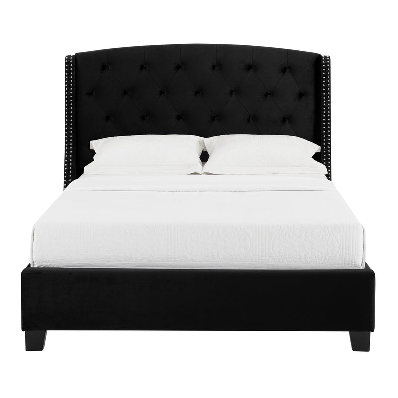 Eva Black Velvet Queen Upholstered Bed - Gate FurnitureQueen Bed
