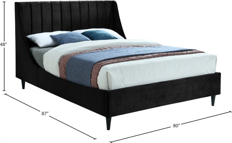 Eva Velvet King Bed Black - Gate FurnitureKing Bed