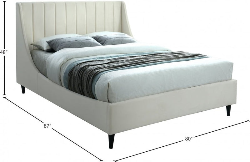 Eva Velvet King Bed Cream - Gate FurnitureKing Bed