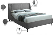Eva Velvet King Bed Grey - Gate FurnitureKing Bed