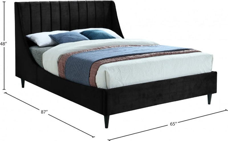 Eva Velvet Queen Bed Black - Gate FurnitureQueen Bed