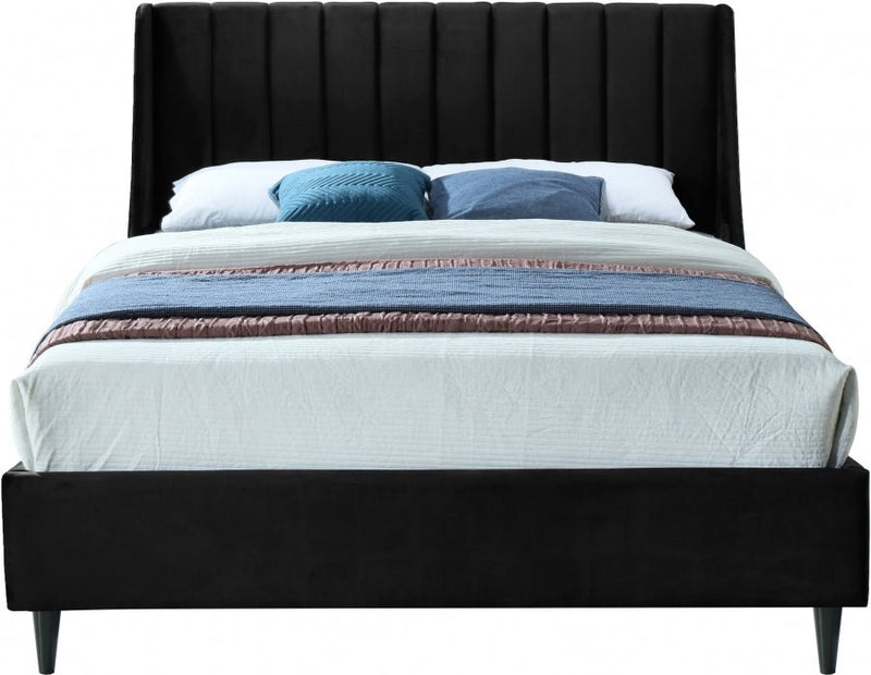 Eva Velvet Queen Bed Black - Gate FurnitureQueen Bed