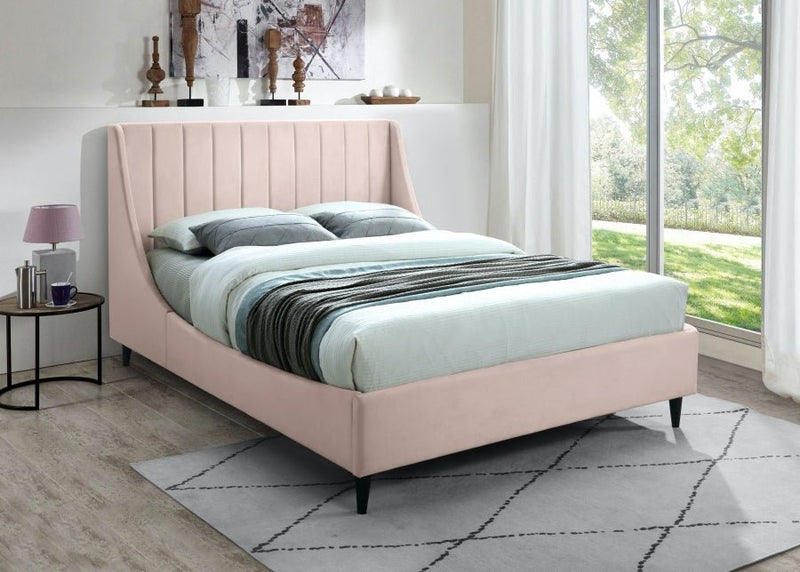Eva Velvet Queen Bed Pink - Gate FurnitureQueen Bed