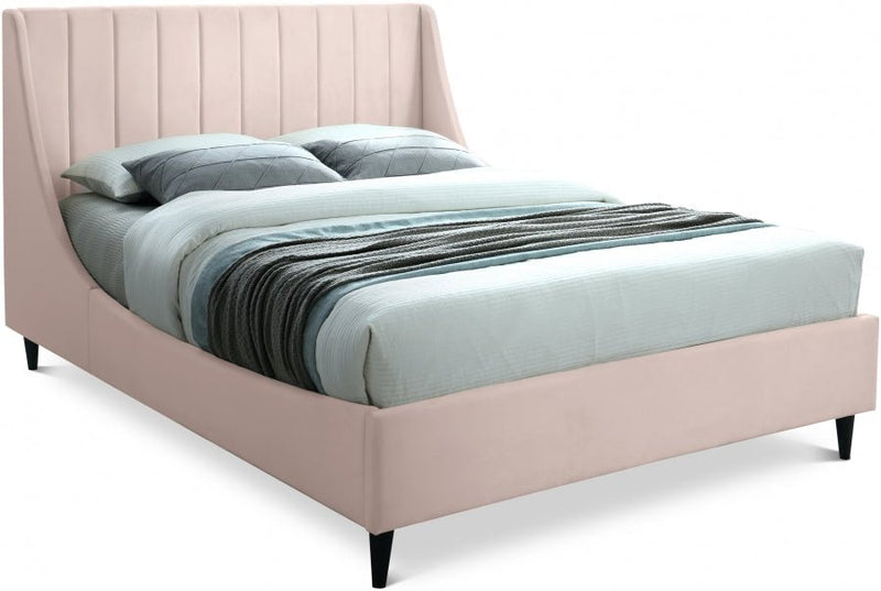 Eva Velvet Queen Bed Pink - Gate FurnitureQueen Bed