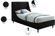 Eva Velvet Twin Bed Black - Gate FurnitureTwin Bed