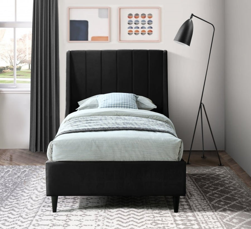 Eva Velvet Twin Bed Black - Gate FurnitureTwin Bed