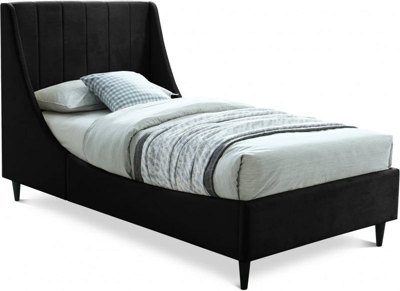 Eva Velvet Twin Bed Black - Gate FurnitureTwin Bed