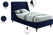 Eva Velvet Twin Bed Blue - Gate FurnitureTwin Bed