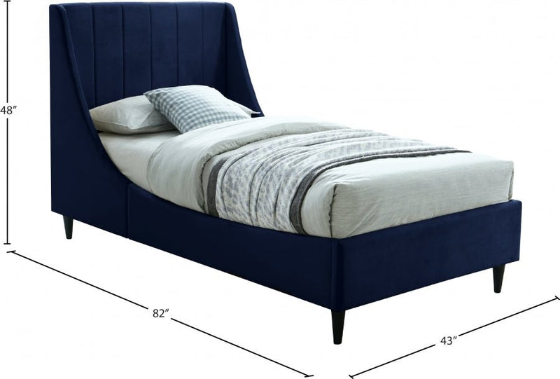 Eva Velvet Twin Bed Blue - Gate FurnitureTwin Bed