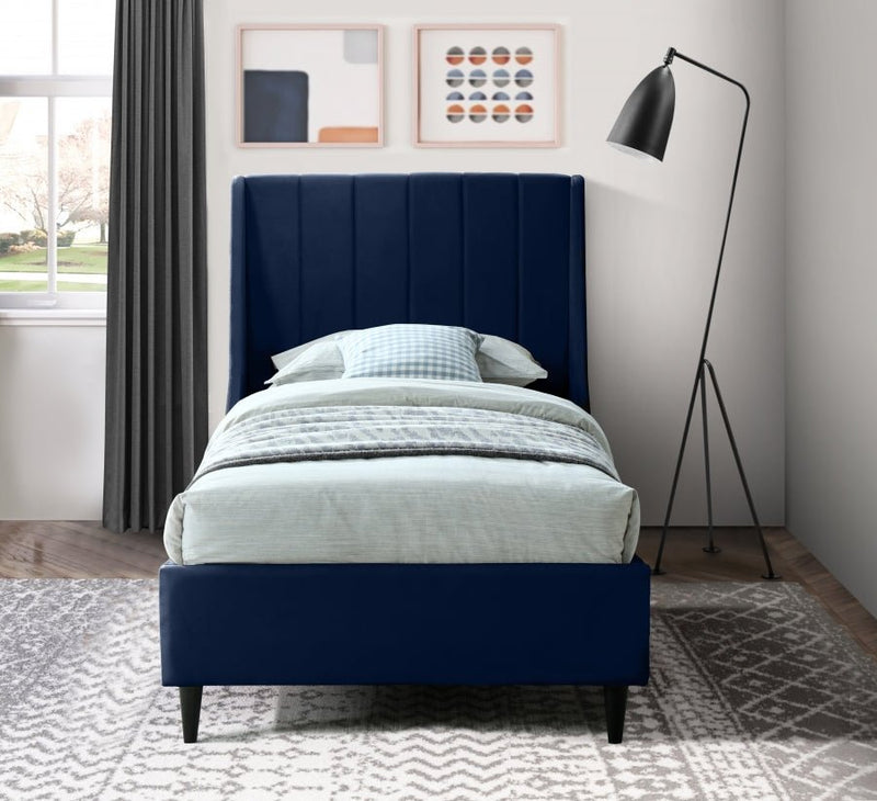 Eva Velvet Twin Bed Blue - Gate FurnitureTwin Bed