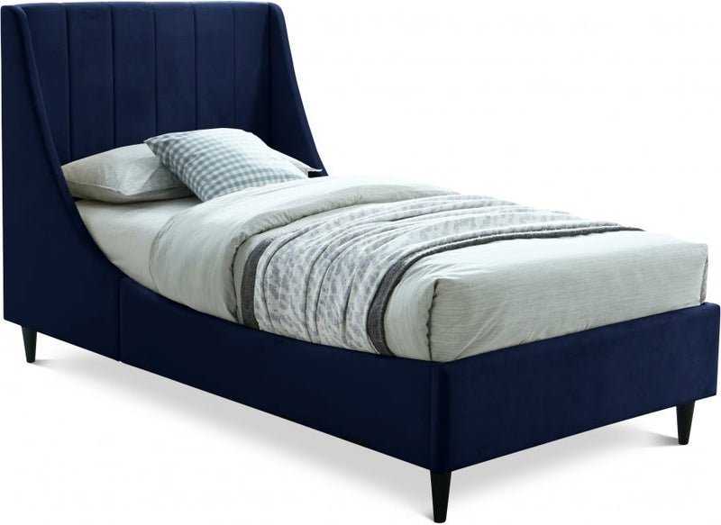 Eva Velvet Twin Bed Blue - Gate FurnitureTwin Bed