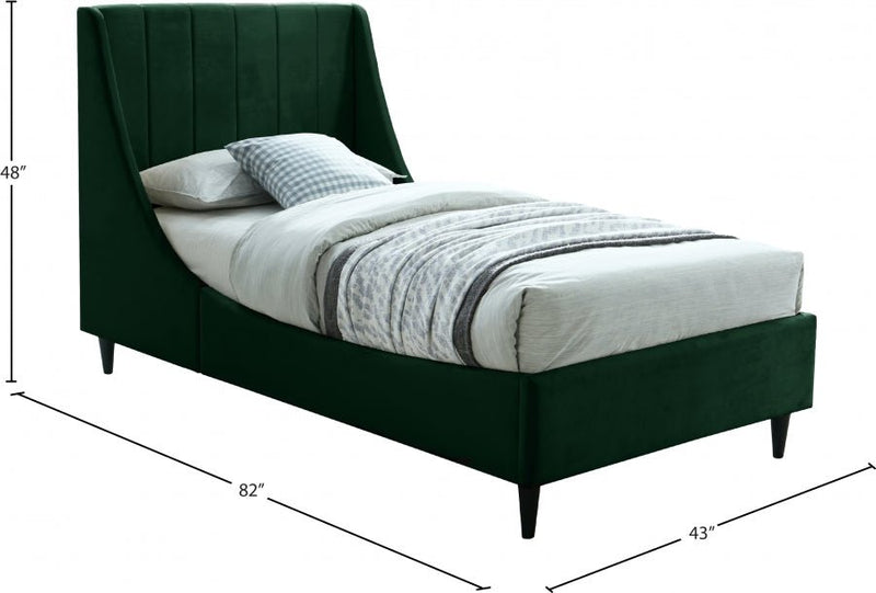 Eva Velvet Twin Bed Green - Gate FurnitureTwin Bed