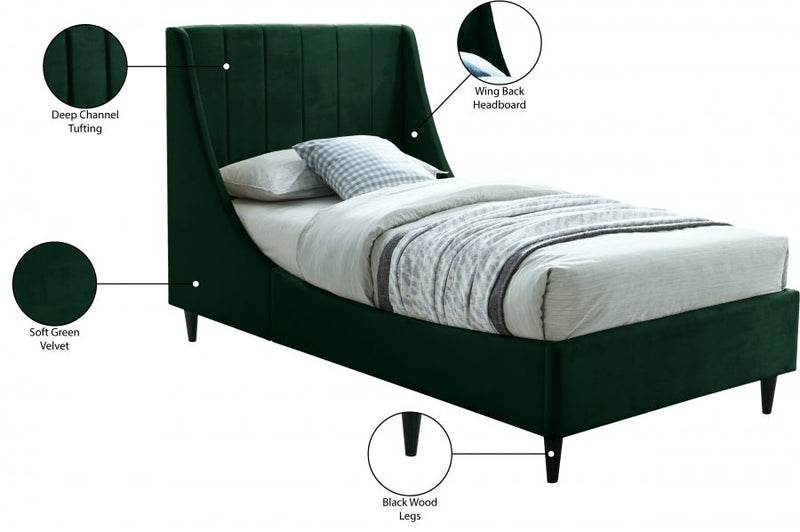 Eva Velvet Twin Bed Green - Gate FurnitureTwin Bed