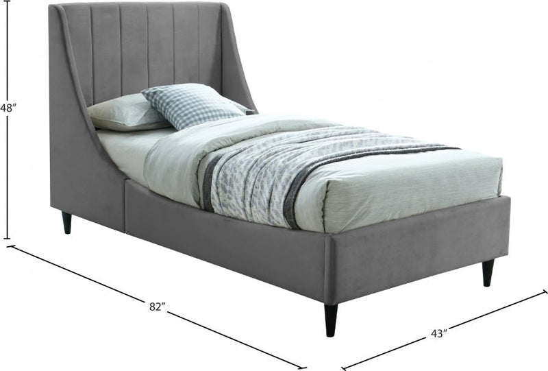 Eva Velvet Twin Bed Grey - Gate FurnitureTwin Bed