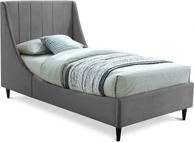 Eva Velvet Twin Bed Grey - Gate FurnitureTwin Bed