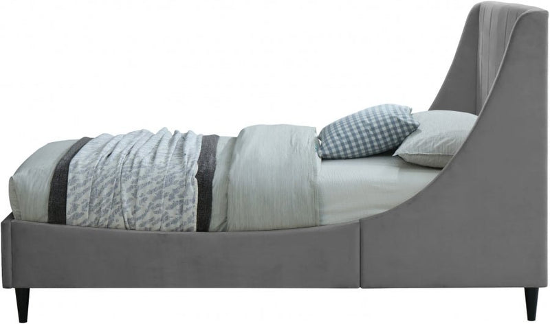 Eva Velvet Twin Bed Grey - Gate FurnitureTwin Bed