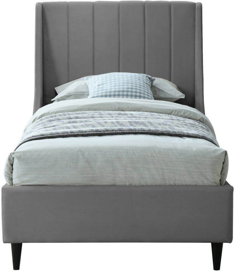 Eva Velvet Twin Bed Grey - Gate FurnitureTwin Bed