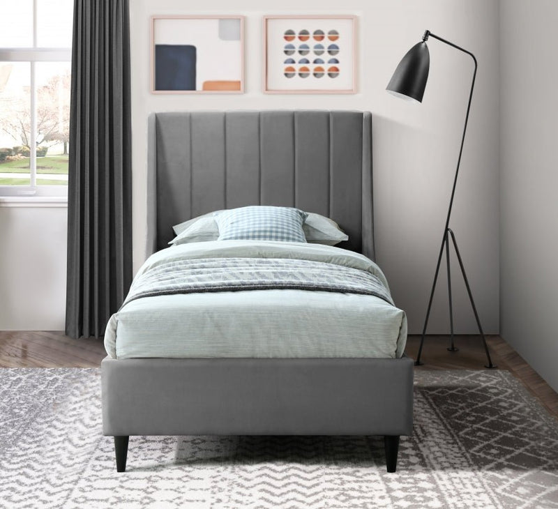 Eva Velvet Twin Bed Grey - Gate FurnitureTwin Bed