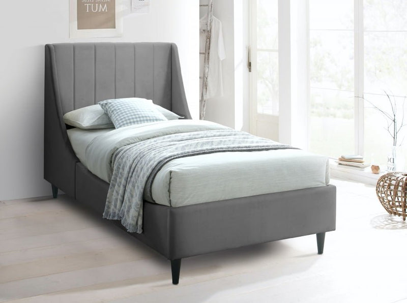 Eva Velvet Twin Bed Grey - Gate FurnitureTwin Bed