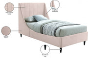 Eva Velvet Twin Bed Pink - Gate FurnitureTwin Bed