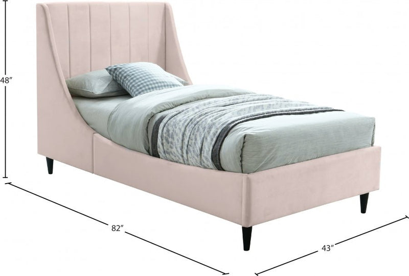 Eva Velvet Twin Bed Pink - Gate FurnitureTwin Bed
