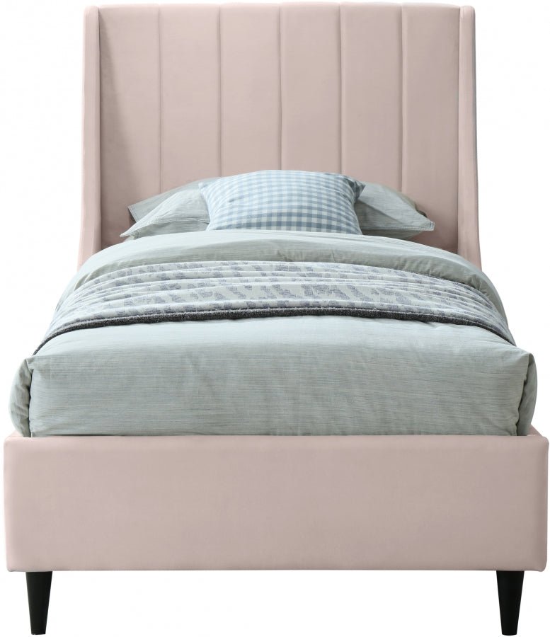 Eva Velvet Twin Bed Pink - Gate FurnitureTwin Bed