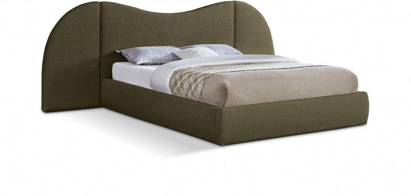 Everest Boucle Fabric King Bed (3 Boxes) Olive - Gate FurnitureKing Bed