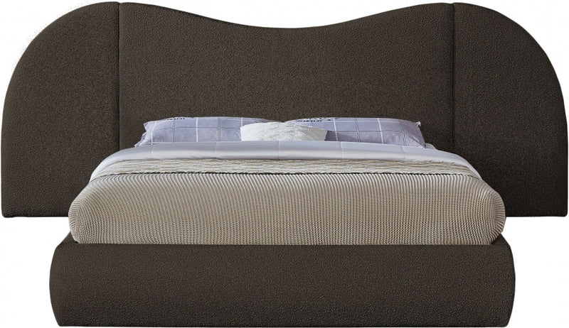 Everest Boucle Fabric Queen Bed (3 Boxes) Brown - Gate FurnitureQueen Bed