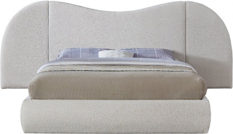 Everest Boucle Fabric Queen Bed (3 Boxes) Cream - Gate FurnitureQueen Bed