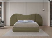 Everest Boucle Fabric Queen Bed (3 Boxes) Olive - Gate FurnitureQueen Bed