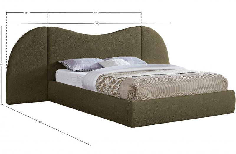 Everest Boucle Fabric Queen Bed (3 Boxes) Olive - Gate FurnitureQueen Bed