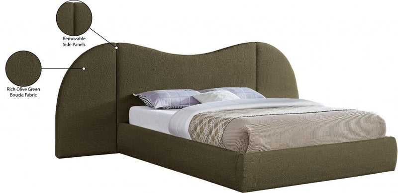 Everest Boucle Fabric Queen Bed (3 Boxes) Olive - Gate FurnitureQueen Bed