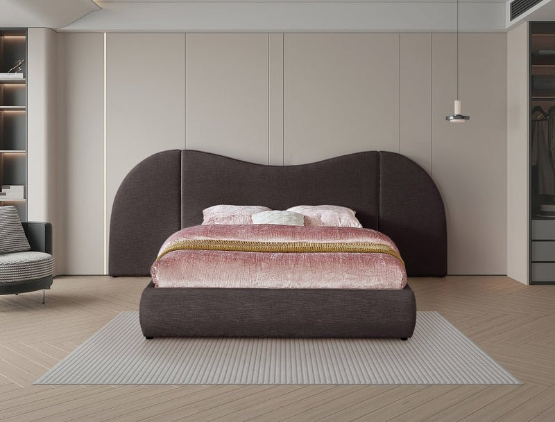 Everest Linen Textured Fabric King Bed (3 Boxes) Brown - Gate FurnitureKing Bed