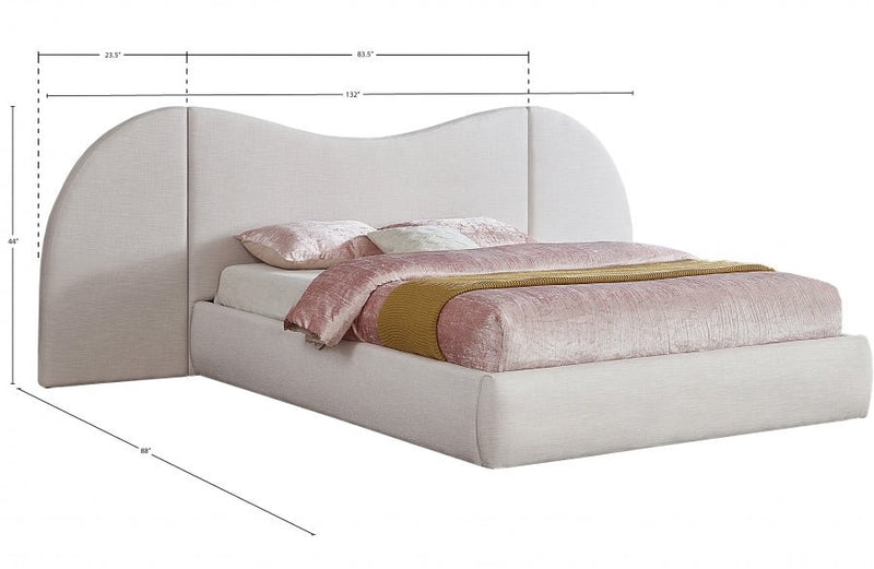 Everest Linen Textured Fabric King Bed (3 Boxes) White - Gate FurnitureKing Bed