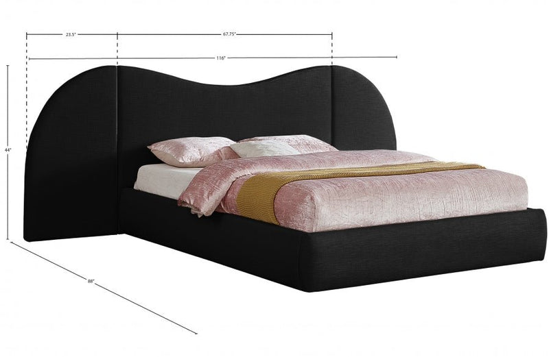 Everest Linen Textured Fabric Queen Bed (3 Boxes) Black - Gate FurnitureQueen Bed