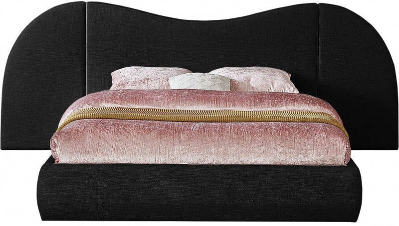 Everest Linen Textured Fabric Queen Bed (3 Boxes) Black - Gate FurnitureQueen Bed