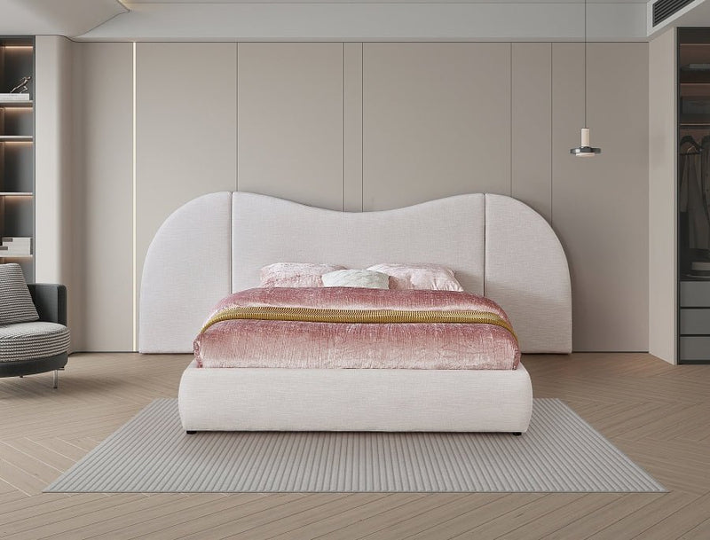 Everest Linen Textured Fabric Queen Bed (3 Boxes) Cream - Gate FurnitureQueen Bed