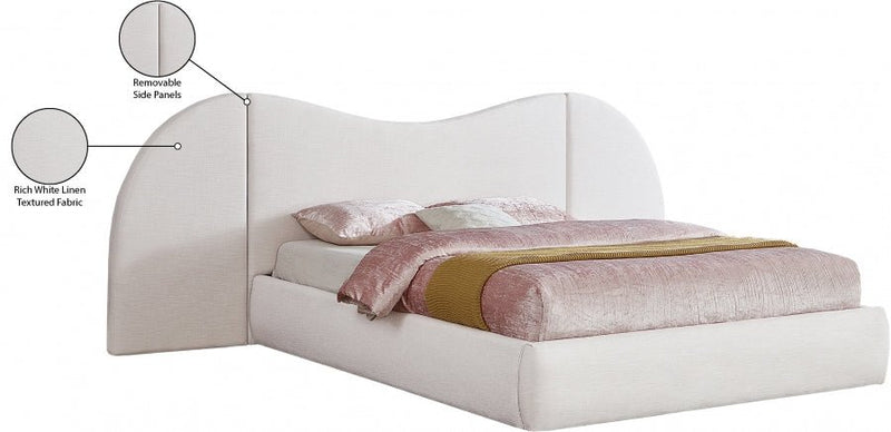 Everest Linen Textured Fabric Queen Bed (3 Boxes) White - Gate FurnitureQueen Bed