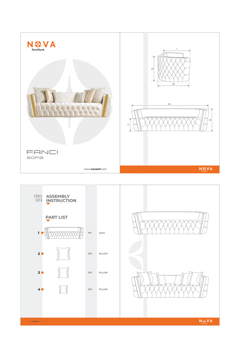 Fanci Ivory Velvet Sofa & Loveseat - FANCIIVORY-SL