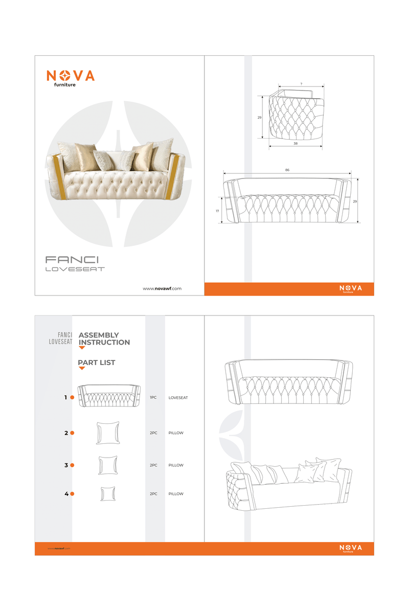 Fanci Ivory Velvet Sofa & Loveseat - FANCIIVORY-SL