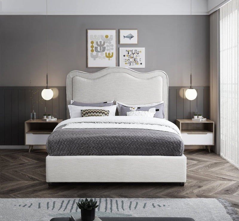 Felix Linen Textured Fabric Full Bed Cream - FelixCream-F