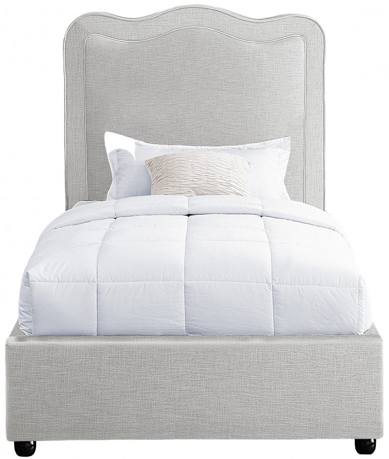 Felix Linen Textured Fabric Twin Bed Cream - Gate FurnitureTwin Bed