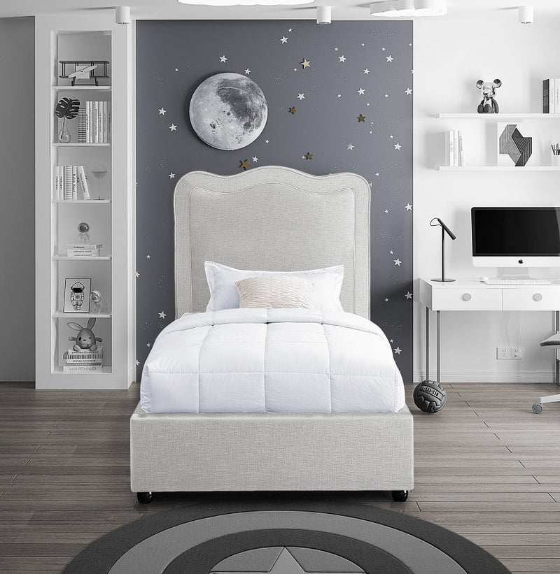 Felix Linen Textured Fabric Twin Bed Cream - Gate FurnitureTwin Bed